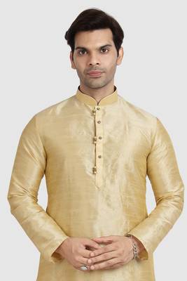 fawn art dupion silk kurta pajama set with motif 3