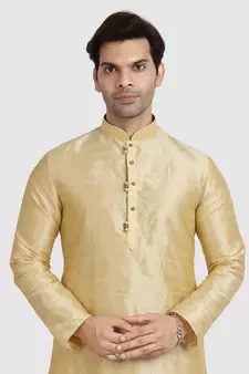 fawn art dupion silk kurta pajama set with motif