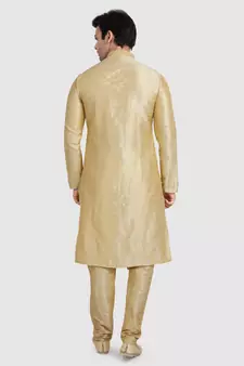 fawn art dupion silk kurta pajama set with motif
