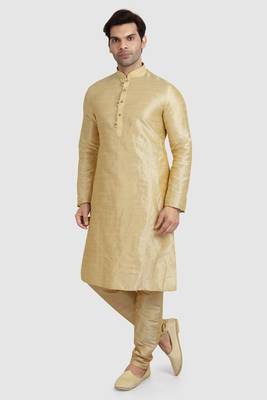 fawn art dupion silk kurta pajama set with motif 5