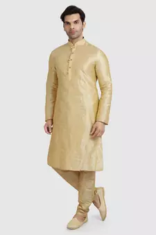 fawn art dupion silk kurta pajama set with motif