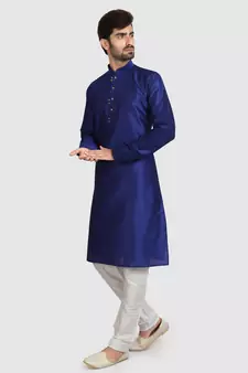 Blue plain art dupion silk kurta-pajama