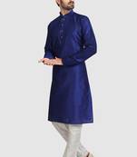 Blue plain art dupion silk kurta-pajama