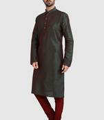 Green plain art dupion silk kurta-pajama