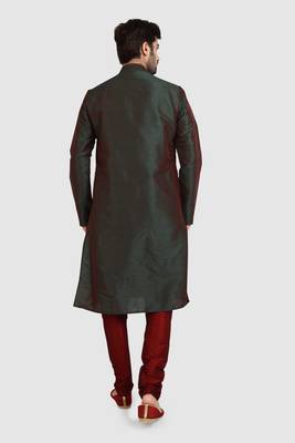 Green plain art dupion silk kurta-pajama 4