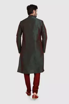 Green plain art dupion silk kurta-pajama