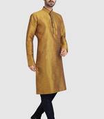 Gold plain art dupion silk kurta-pajama