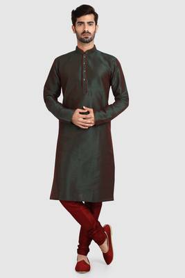 Green plain art dupion silk kurta-pajama 5