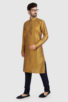 Gold plain art dupion silk kurta-pajama 2