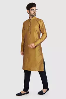 Gold plain art dupion silk kurta-pajama