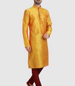 Yellow plain art dupion silk kurta-pajama