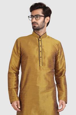 Gold plain art dupion silk kurta-pajama 3