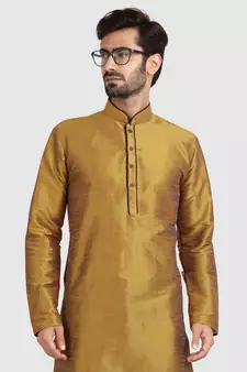 Gold plain art dupion silk kurta-pajama