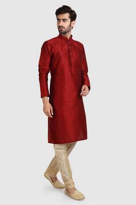 Maroon plain art dupion silk kurta-pajama 1