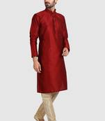 Maroon plain art dupion silk kurta-pajama