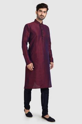 Maroon plain art dupion silk kurta-pajama 1
