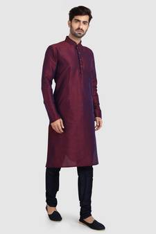 Maroon plain art dupion silk kurta-pajama