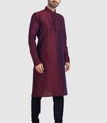 Maroon plain art dupion silk kurta-pajama