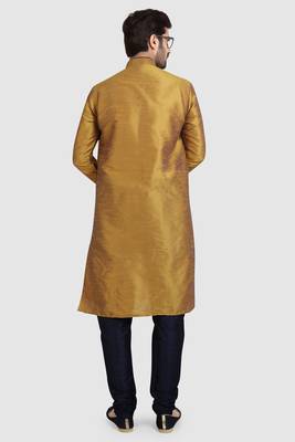 Gold plain art dupion silk kurta-pajama 4