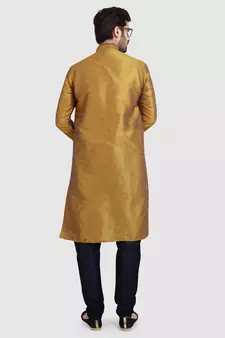 Gold plain art dupion silk kurta-pajama