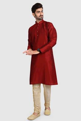 Maroon plain art dupion silk kurta-pajama 2