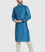 Blue plain art dupion silk kurta-pajama