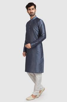 Grey plain art dupion silk kurta-pajama