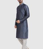 Grey plain art dupion silk kurta-pajama