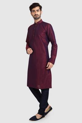Maroon plain art dupion silk kurta-pajama 2