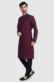 Maroon plain art dupion silk kurta-pajama