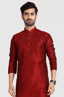 Maroon plain art dupion silk kurta-pajama