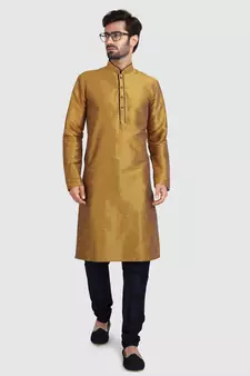 Gold plain art dupion silk kurta-pajama