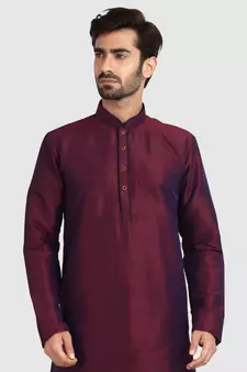Maroon plain art dupion silk kurta-pajama