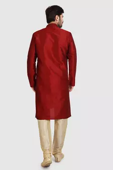 Maroon plain art dupion silk kurta-pajama
