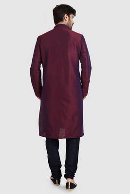 Maroon plain art dupion silk kurta-pajama 4