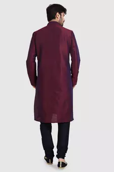 Maroon plain art dupion silk kurta-pajama