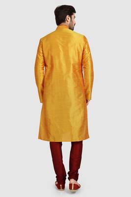 Yellow plain art dupion silk kurta-pajama 4