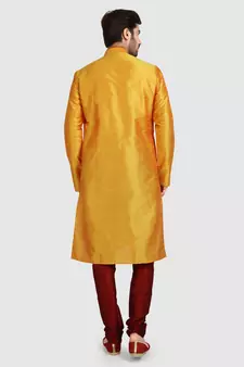 Yellow plain art dupion silk kurta-pajama