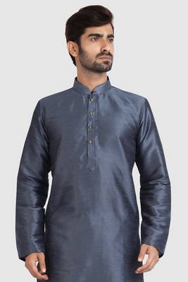 Grey plain art dupion silk kurta-pajama 3