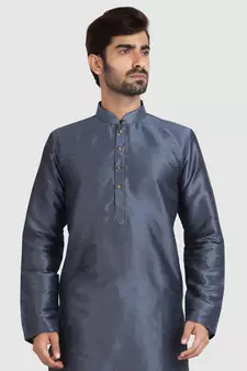 Grey plain art dupion silk kurta-pajama