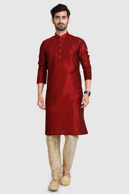 Maroon plain art dupion silk kurta-pajama 5