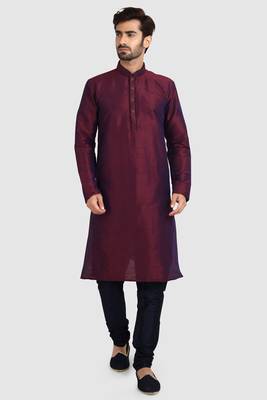 Maroon plain art dupion silk kurta-pajama 5