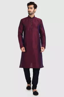 Maroon plain art dupion silk kurta-pajama