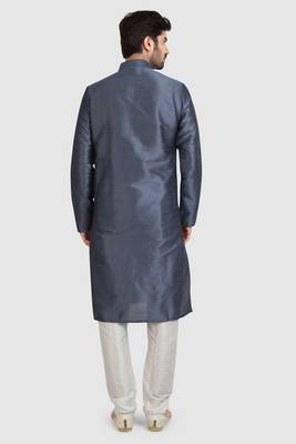 Grey plain art dupion silk kurta-pajama 4