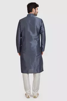 Grey plain art dupion silk kurta-pajama