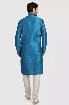 Blue plain art dupion silk kurta-pajama