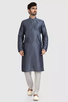 Grey plain art dupion silk kurta-pajama