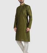 Green plain art dupion silk kurta-pajama