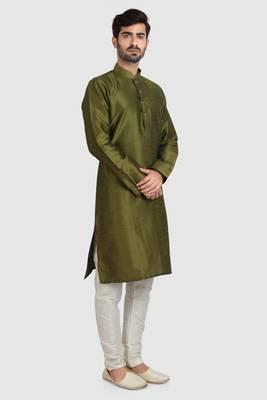 Green plain art dupion silk kurta-pajama 2