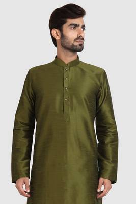 Green plain art dupion silk kurta-pajama 3